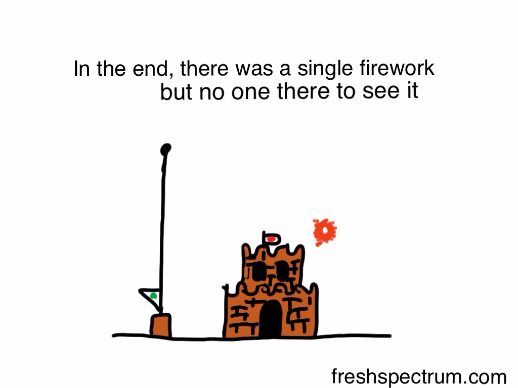 In the end, there was a single firework, but no one there to see it