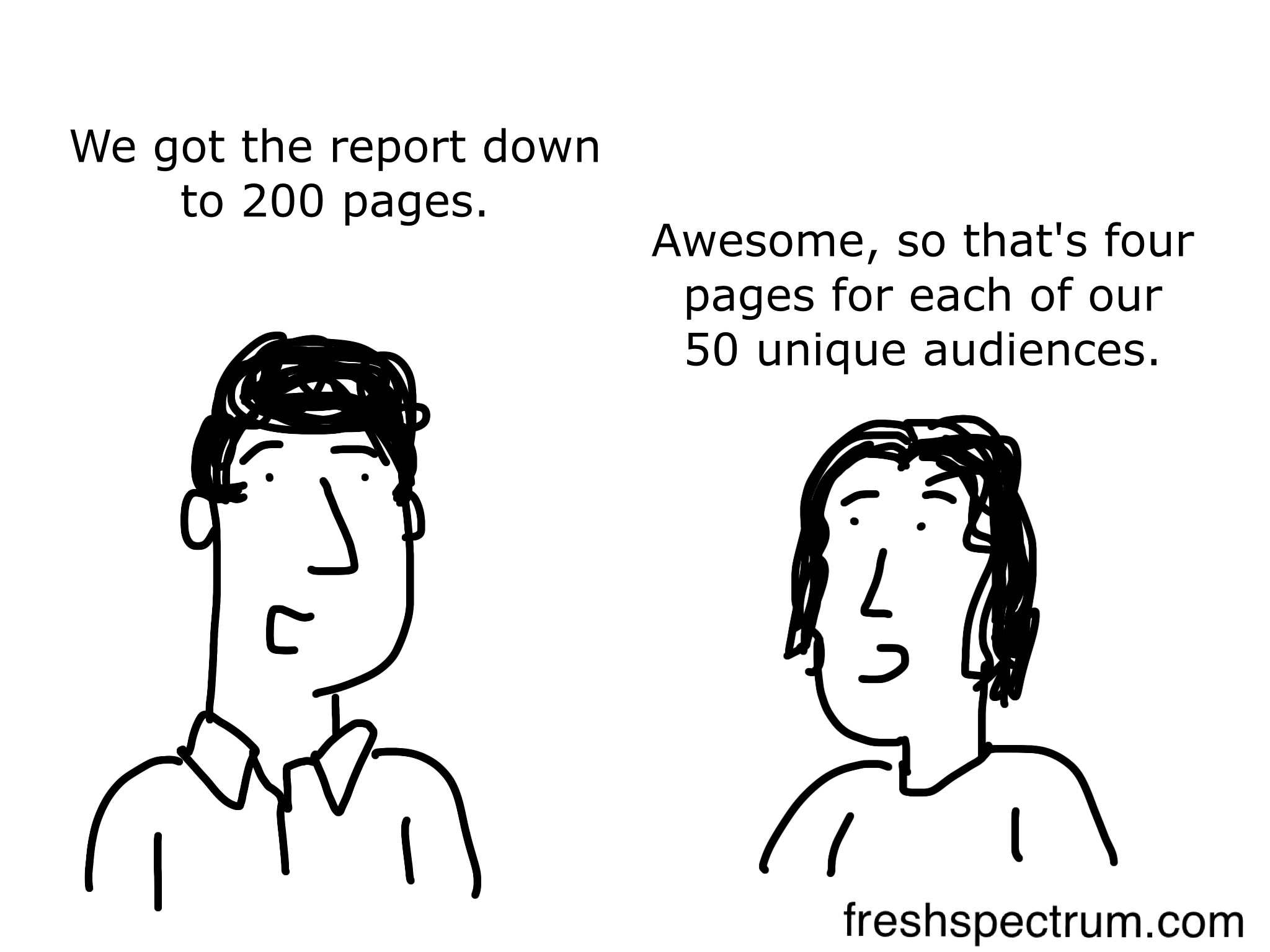 200 page report for 50 audience cartoon by Chris Lysy
