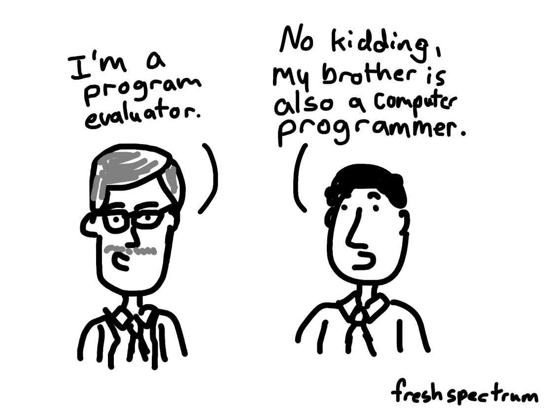 Cartoon-I'm a program evaluator...no kidding my brother is also a computer programmer