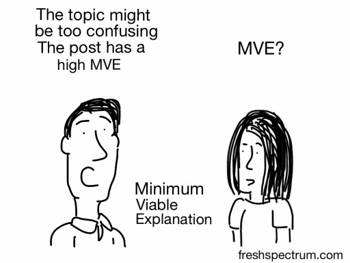 Cartoon. The topic might be too confusing. The post has a high MVE. MVE? Minimum Viable Explanation.