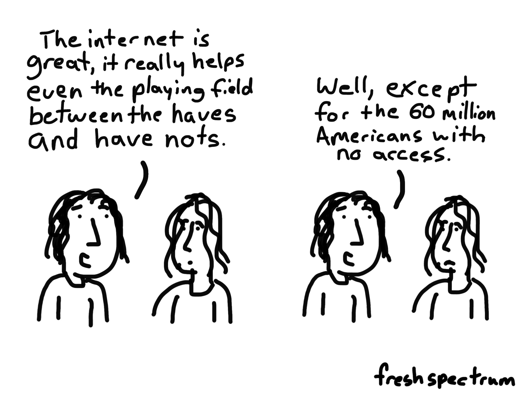 Cartoon: the internet is great, it really helps even the playing field between the haves and have nots...well except for the 60 million Americans with no access.