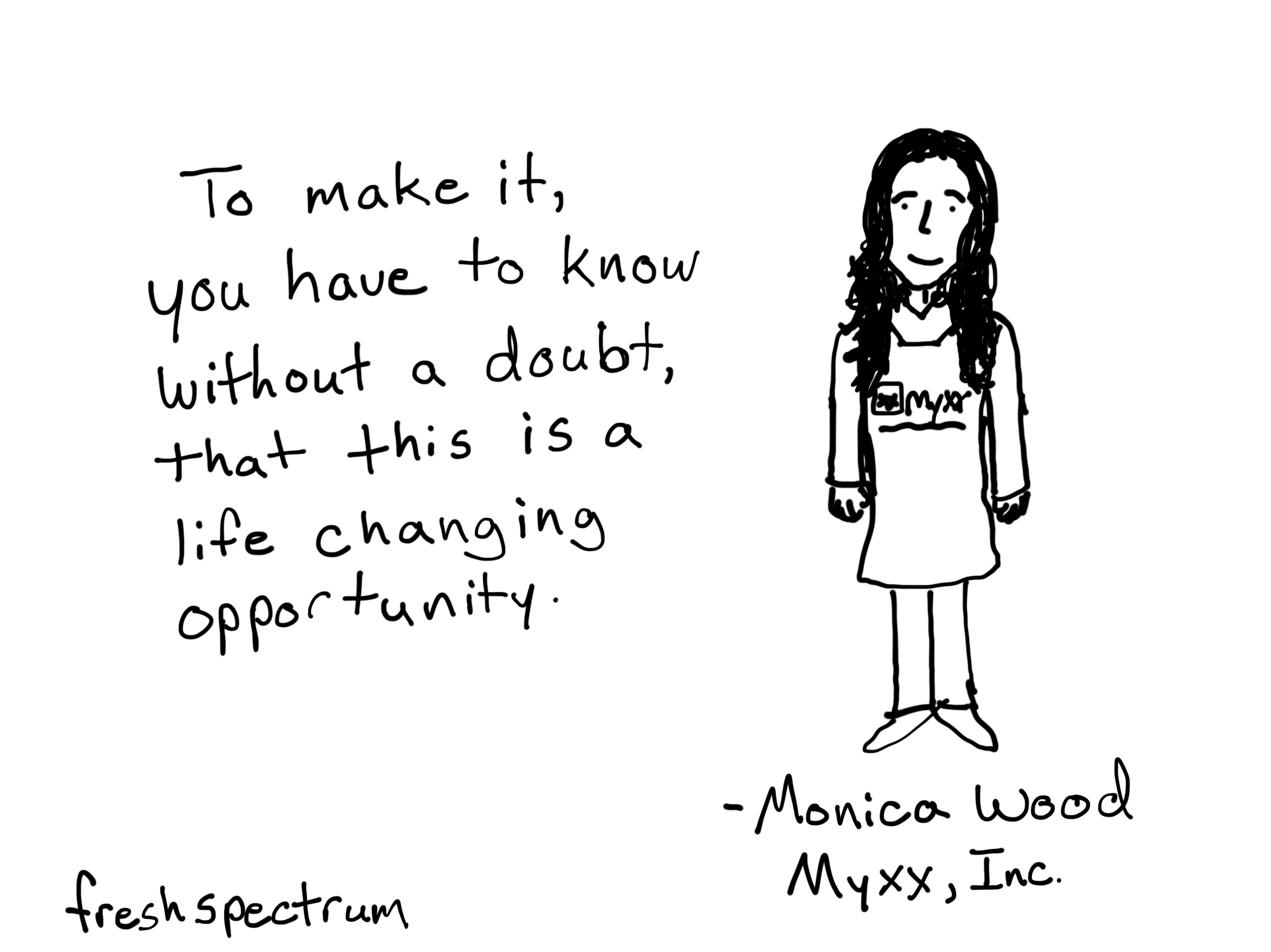 Freshspectrum cartoon with a quote from Monica Wood of Myxx