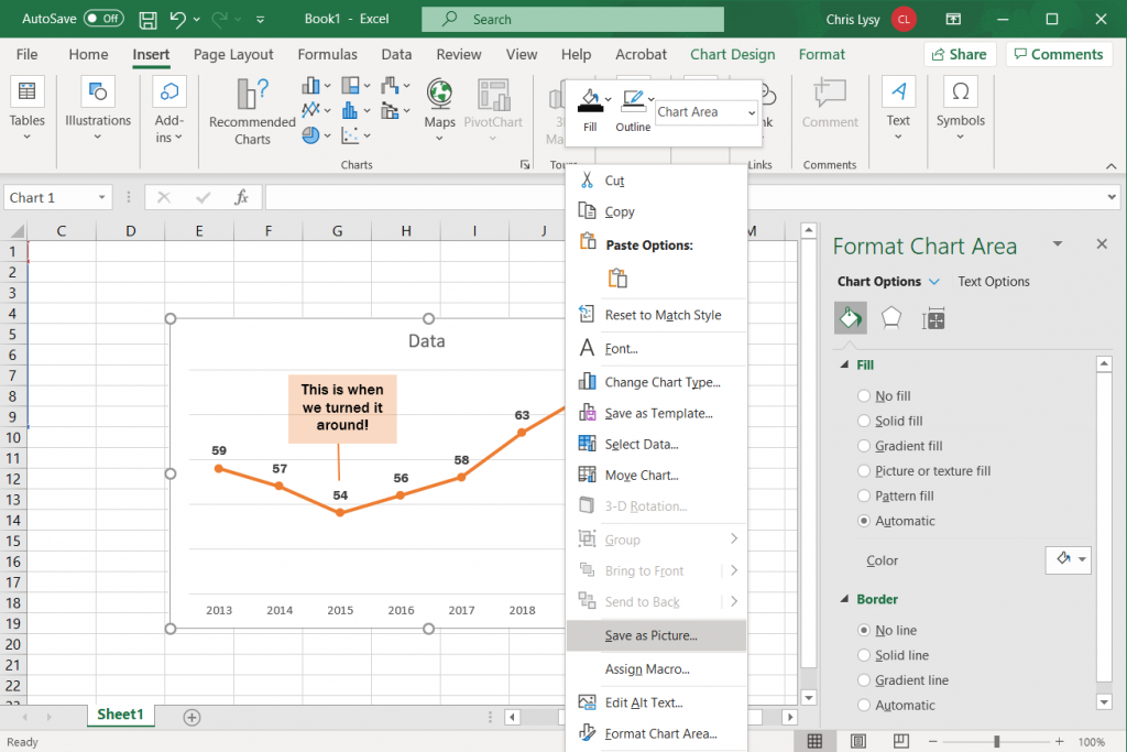 How to create a line graph in Excel - Saving the Image