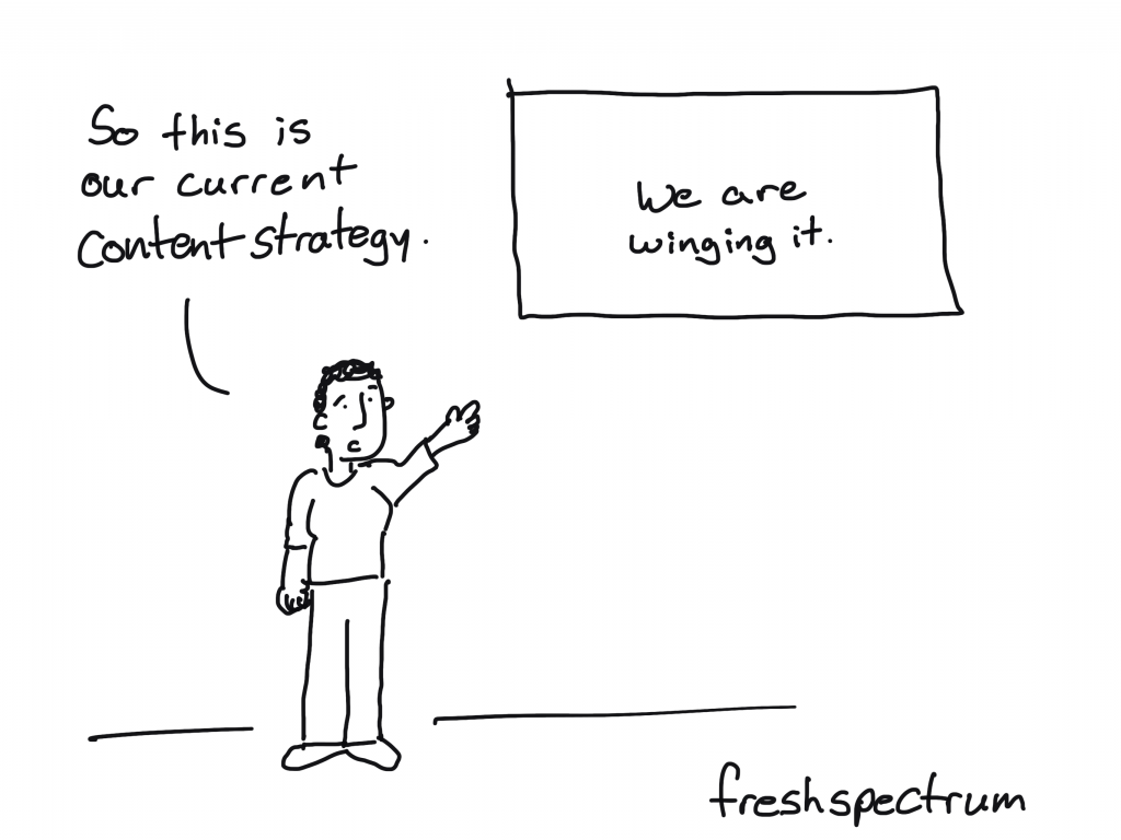 freshspectrum cartoon by Chris Lysy: So this is our current content strategy (we are winging it).