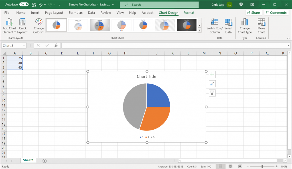 How to make a pie chart in Excel, step 3