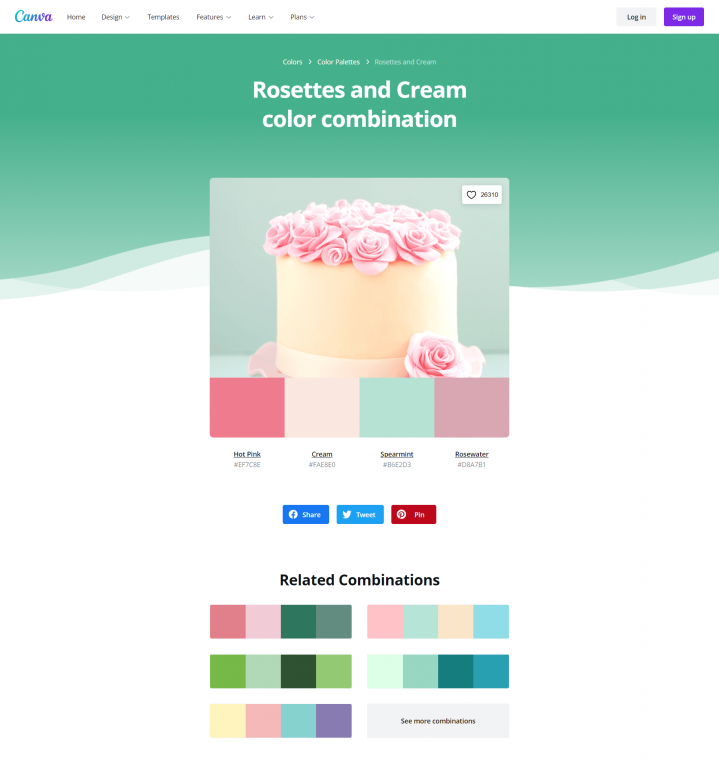 Canva.com Color Palettes, Rosettes and Cream color combination. [Screenshot]