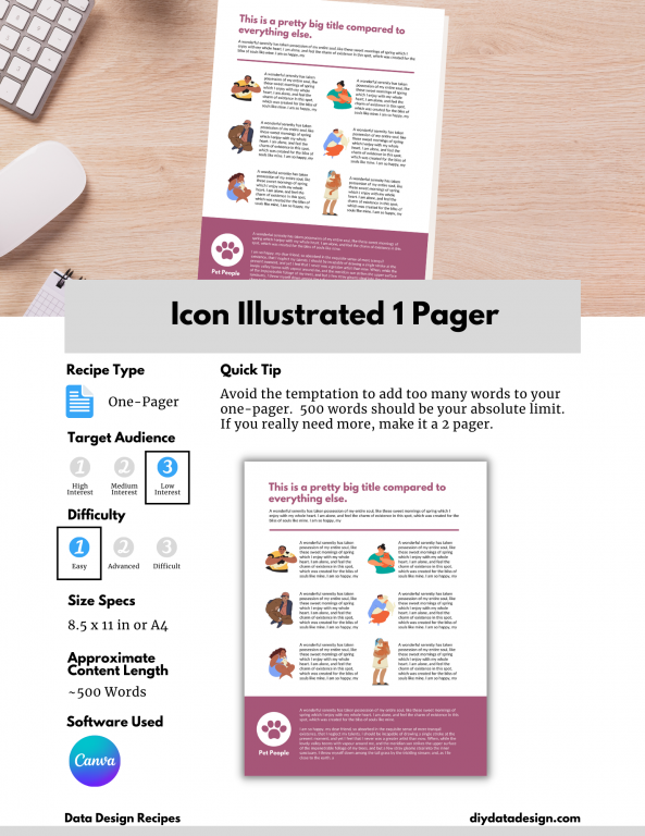 DiY Data Design Example Recipe - Icon Illustrated 1 Pager