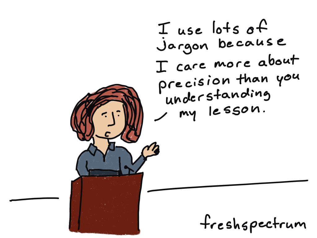 freshspectrum cartoon by Chris Lysy

"I use lots of jargon because I care more about precision than you understanding my lesson."
