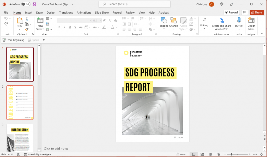 Screenshot of the report in Microsoft PowerPoint.