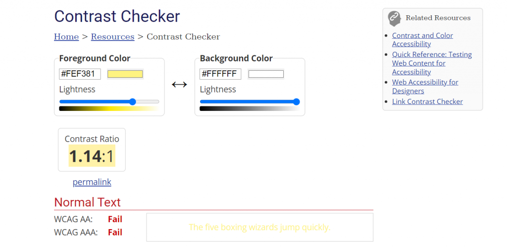 Screenshot of the contrast checker tool by WebAIM.