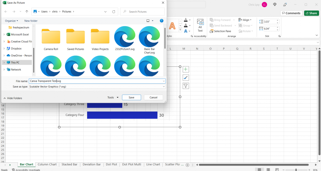 Excel Chart Save as SVG Screenshot