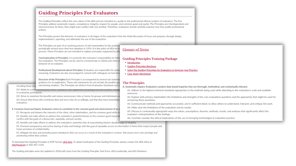 Screen capture showing the current AEA guiding principles design.